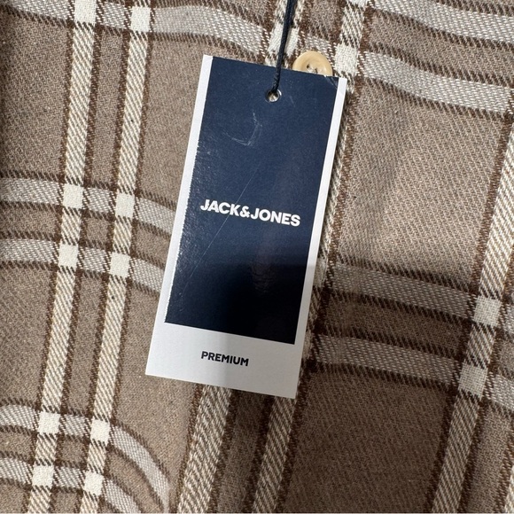 Jack & Jones Plaid Brown Wool Button Down Shirt Size XL NWT  Shacket - Picture 3 of 8